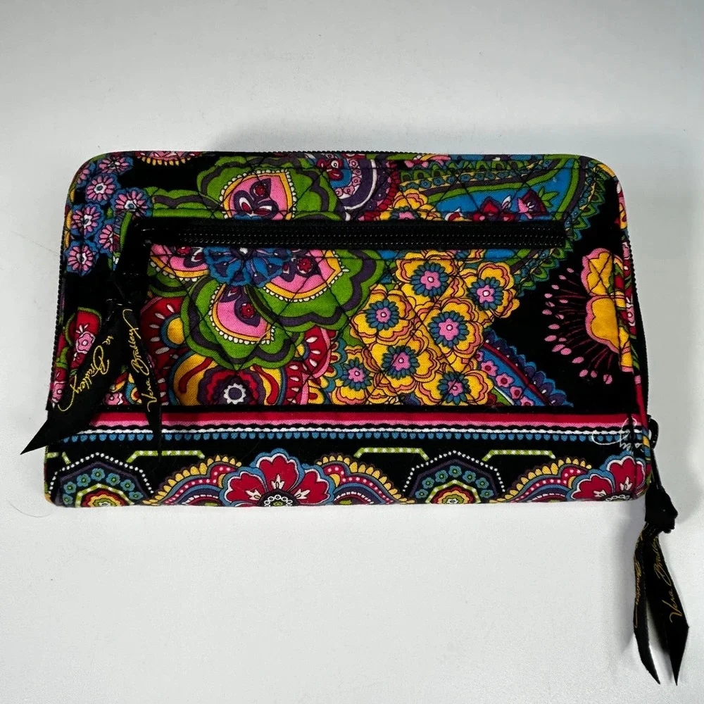 Vera Bradley Turnlock Wallet Provencal Paisley Quilted Cotton Black Multi Color - Picture 8 of 11